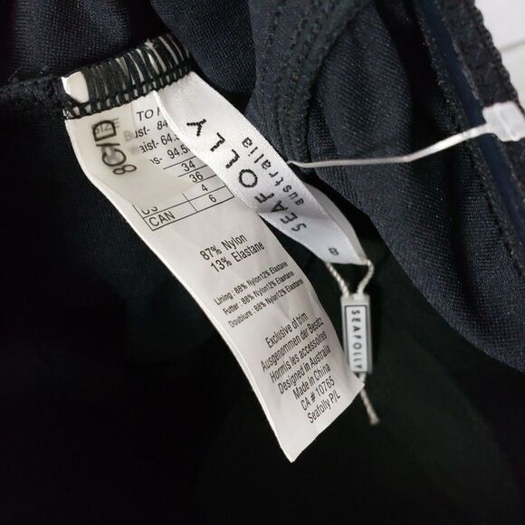 Seafolly One Piece Bandeau Bathing Suit Side Ruched Sides Black Size 4 Womens - Picture 6 of 7